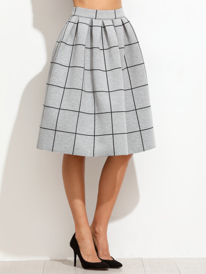 Grid Box Pleated Skirt
