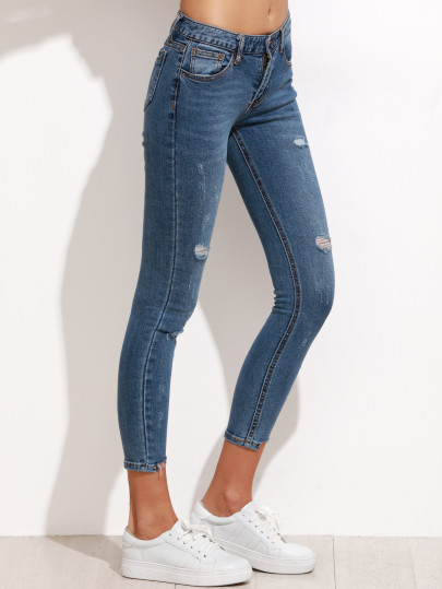 Ripped Step Hem Cropped Jeans