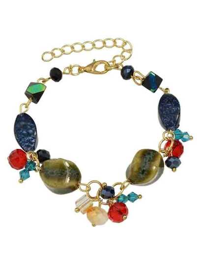 Bracelet ajustable en chaîne de strass et perle