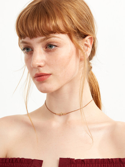 Collier ras-de-cou délicat géométrique - brun