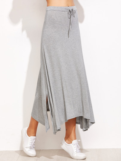 Drawstring Split Hem Asymmetrical Skirt