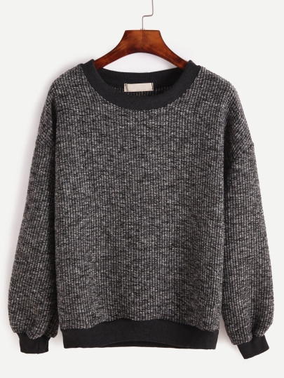 Contrast Trim Ribbed Slub Sweatshirt