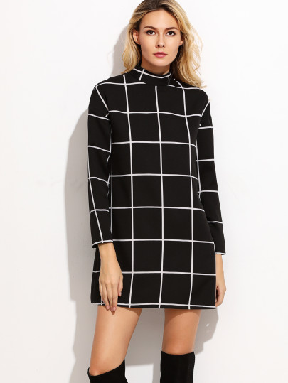 Grid Mock Neck Tunic Dress