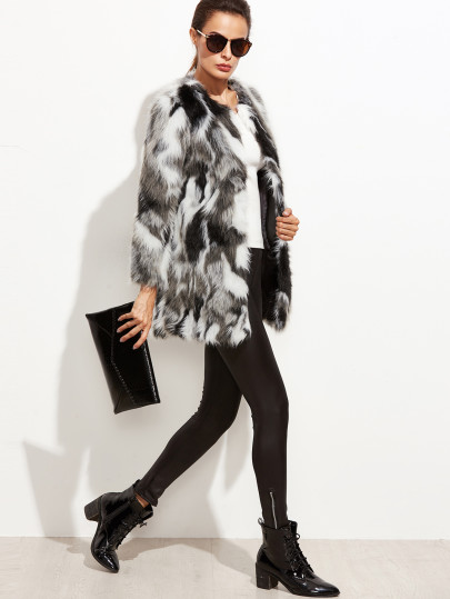 Veste sans col en fausse fourrure - multicolore