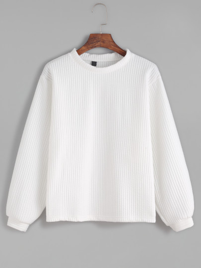 langarm gerippte Sweatshirt -weiß
