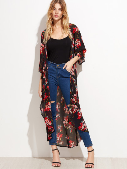 Floral Longline Chiffon Kimono