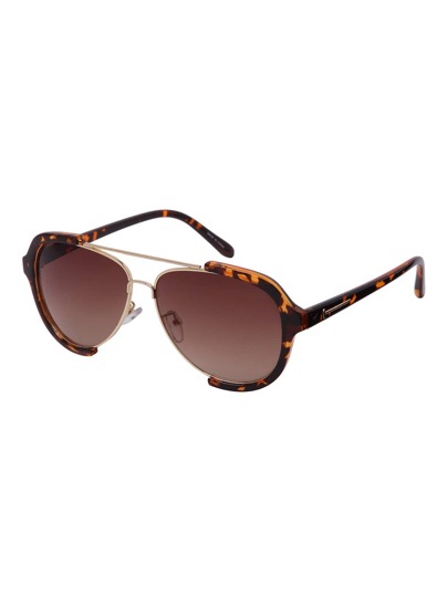 Brown Leopard Print Open Frame Double Bridge Aviator Sunglasses