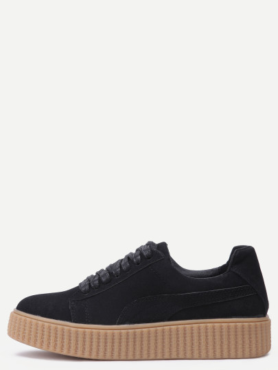 Black Faux Leather Lace Up Rubber Soled Shoes