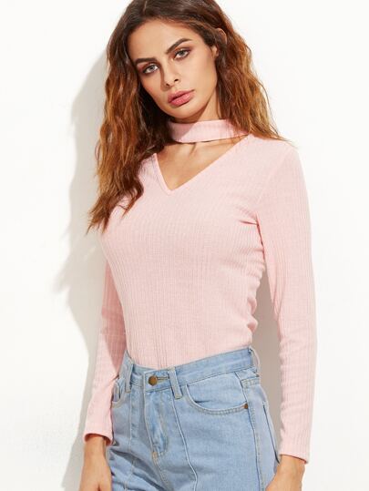 Maglione A Costine Tagliato A Fronte - Rosa