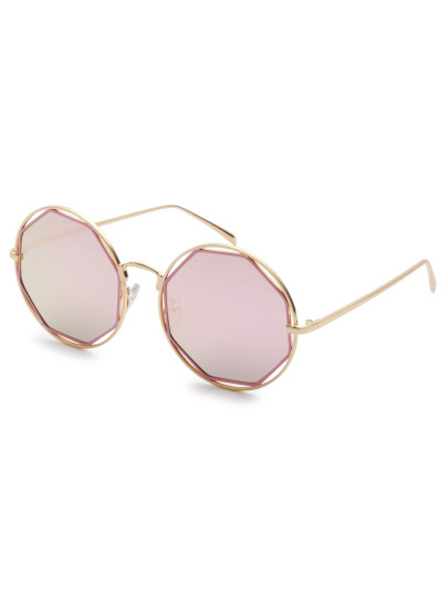 Gold Frame Pink Lens Hollow Out Sunglasses