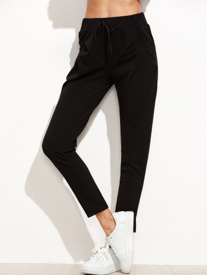 Pantalones con cordón en la cintura - negro