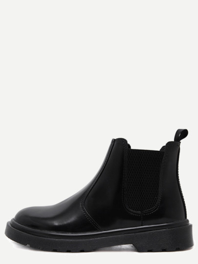 Bottines en similicuir cheville élastique bout rond - noir