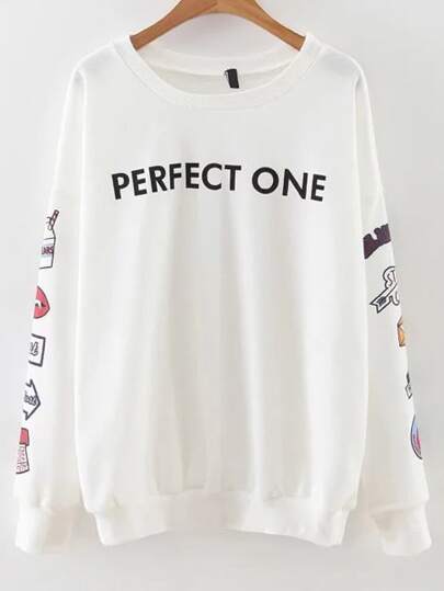 White Letter Print Sweatshirt