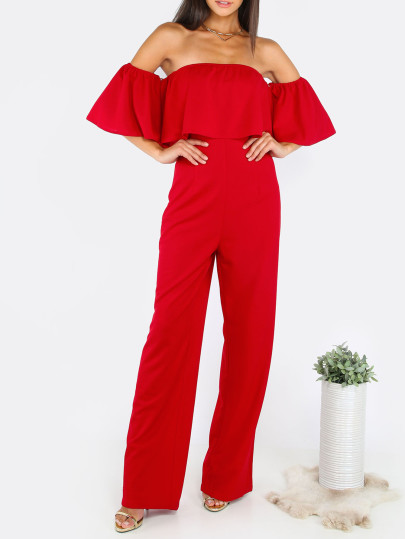Bardot Flounce Design Jumpsuit