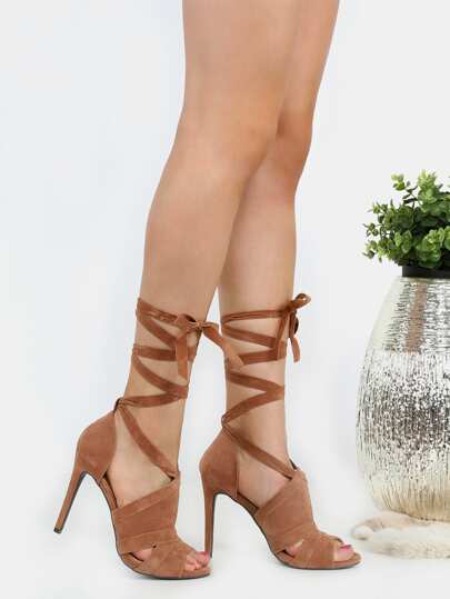 Tie Up Stiletto Suede High Heels CAMEL