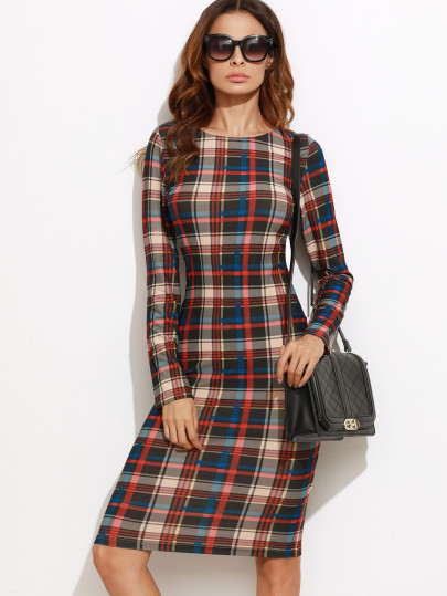 Multicolor Plaid Pencil Dress