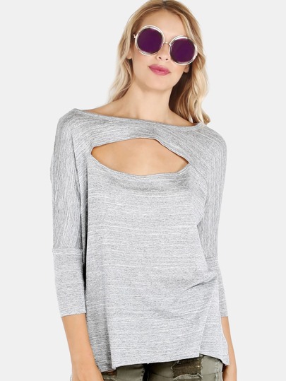 Cut Out Heather Knit Top GREY