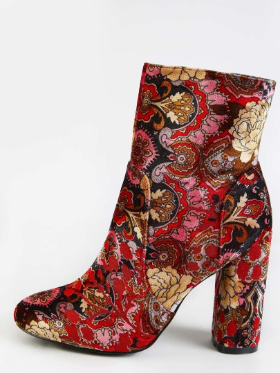 Vintage Inspired Patterned Ankle Booties MULTI