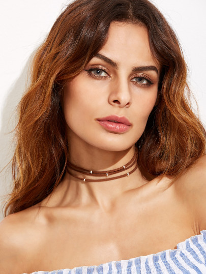 Brown Layered Beaded Choker Necklace
