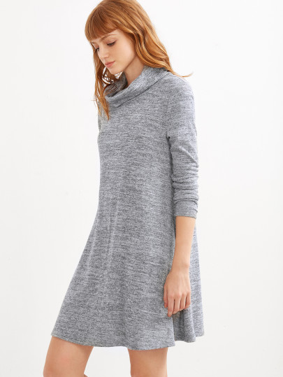Vestido línea A con cuello alto - gris