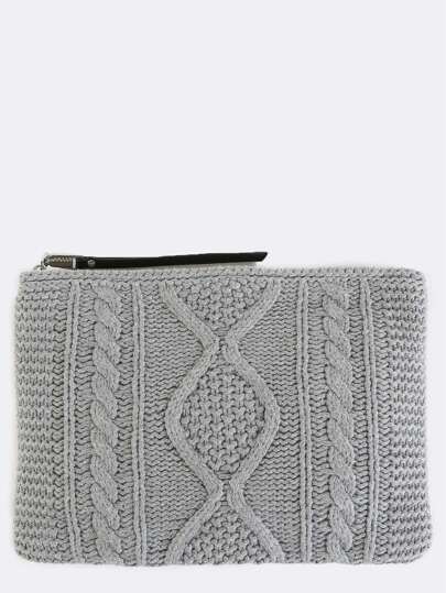 Cable Knit Oversized Clutch GREY