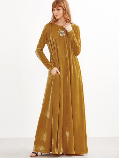 Mustard Dolman Sleeve Velvet Tent Dress