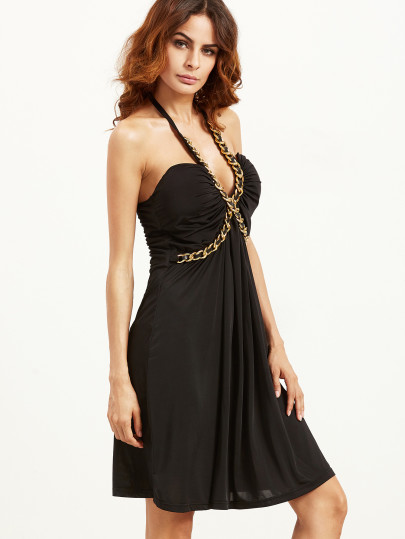 Vestito Capestro Incrociato Con Catena - Nero