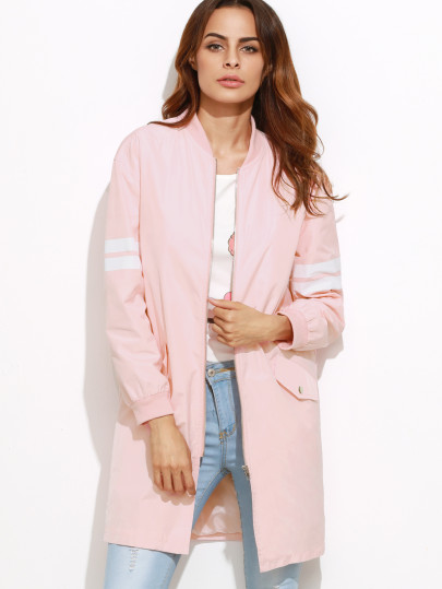 Veste bombardier manche à rayure avez zip - rose