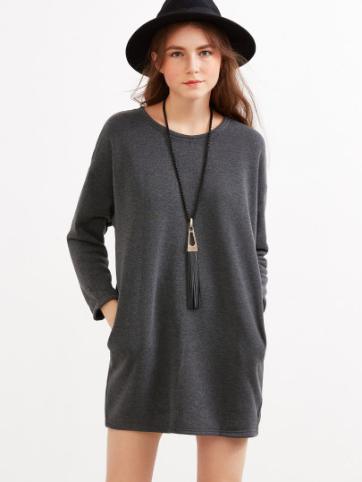 Shiftkleid Drop Schulter Tasche- grau