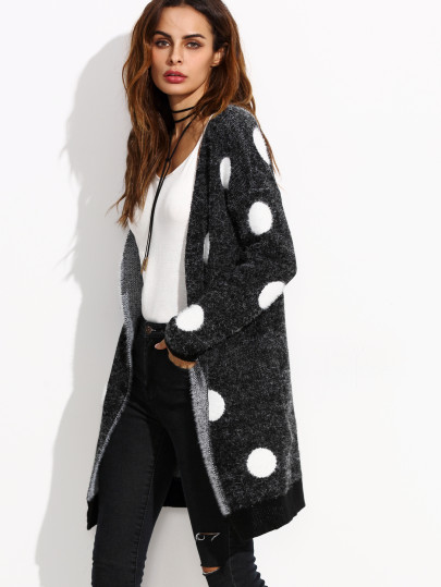 Cappotto Maglione Lungo Aperto A Fronte Traforato - Nero