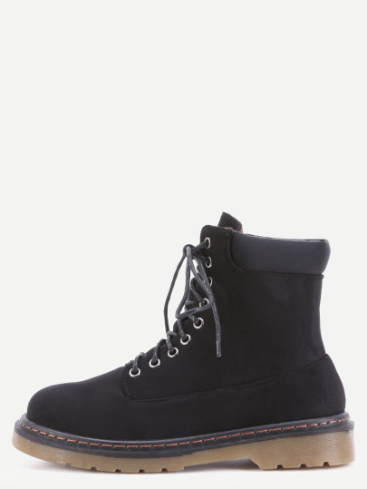 Botines martin faux suede con cordones con suela de goma - negro