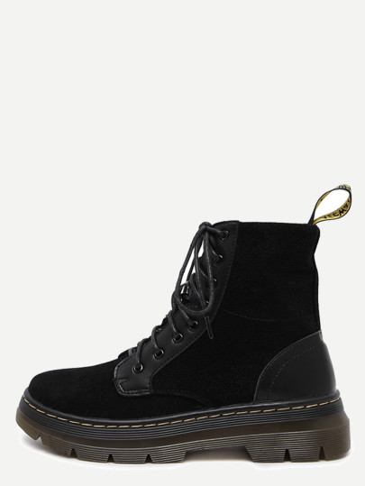 Botines de cuero nubuck con cordón - negro
