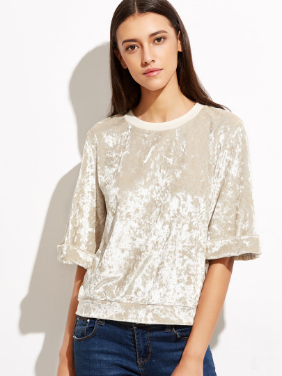 Rolled Cuff Crushed Velvet Top