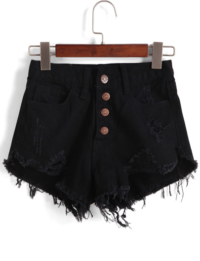 Single-breasted Ripped Fray Hem Denim Shorts