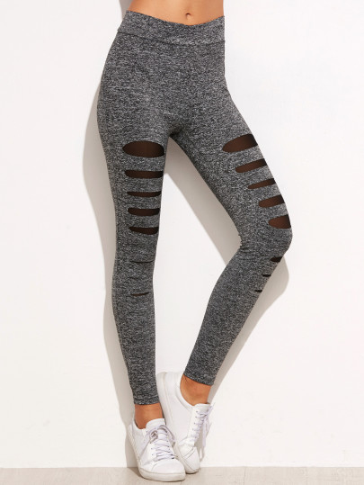 Leggins con roturas y detalle de malla - gris