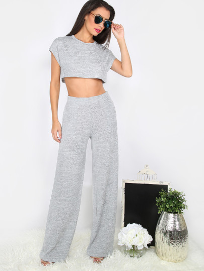 Ensemble top court avec pantalons larges - gris