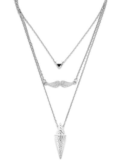 Collier multi-rangs avec pendentif géométrique - argenté