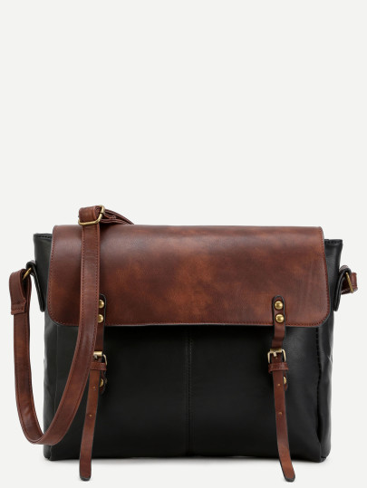 Color Block Faux Leather Studded Satchel Bag