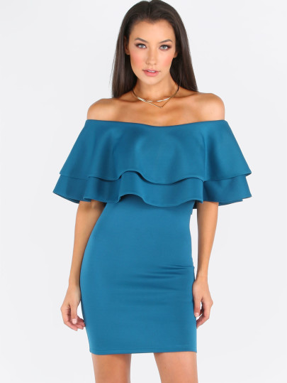 Flounce Layered Neckline Sheath Dress