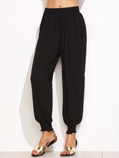 Pantaloni Con Orlo Vita Elastica - Nero