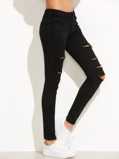 Pantalones rotos skinny rotos - negro