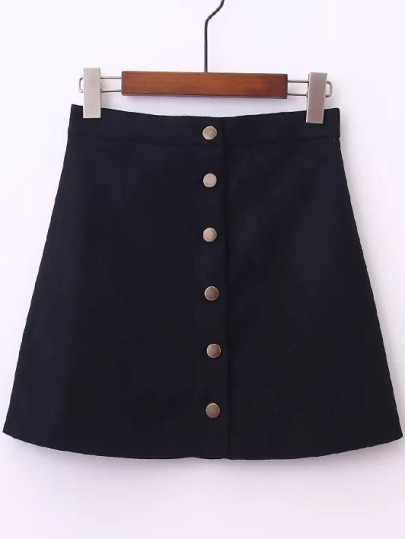 Single Breasted A-Line Suede Skirt