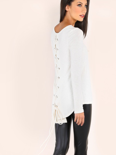 Top col rond dos avec lacet - blanc
