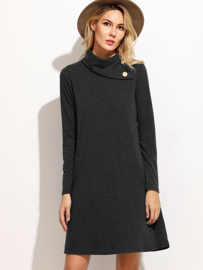 Robe col roulé avec bouton - gris