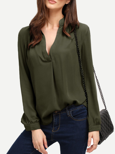 V-neckline Curved Hem Chiffon Blouse
