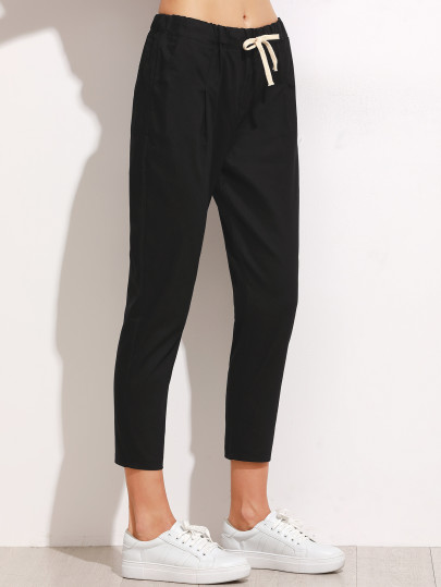 Pantalones cintura con cordón - negro