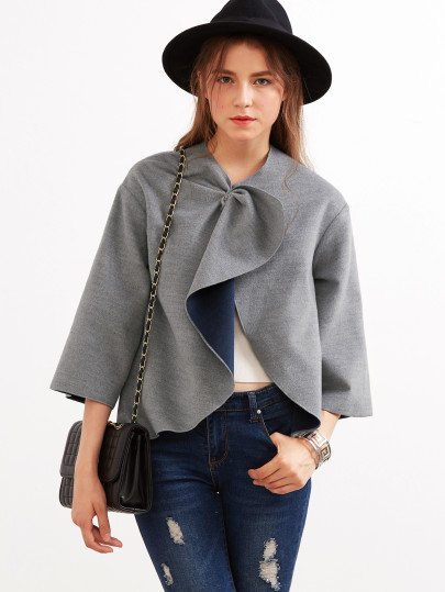 Knotted Collar Kimono Sleeve Double Face Coat