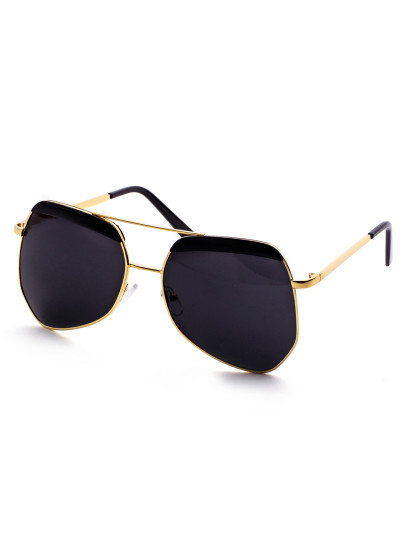 Gold Frame Double Bridge Black Lens Sunglasses