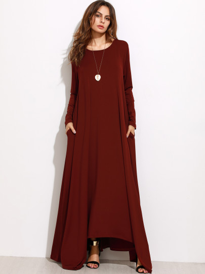 Asymmetric Hem Shift Dress With Pockets