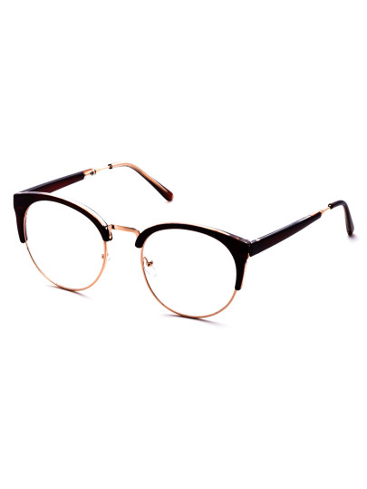 Brown Frame Semi Rimless Metal Trim Glasses